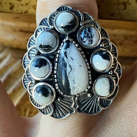 djoy Jewelry - White Buffalo Sterling Silver Cocktail Ring Size 7